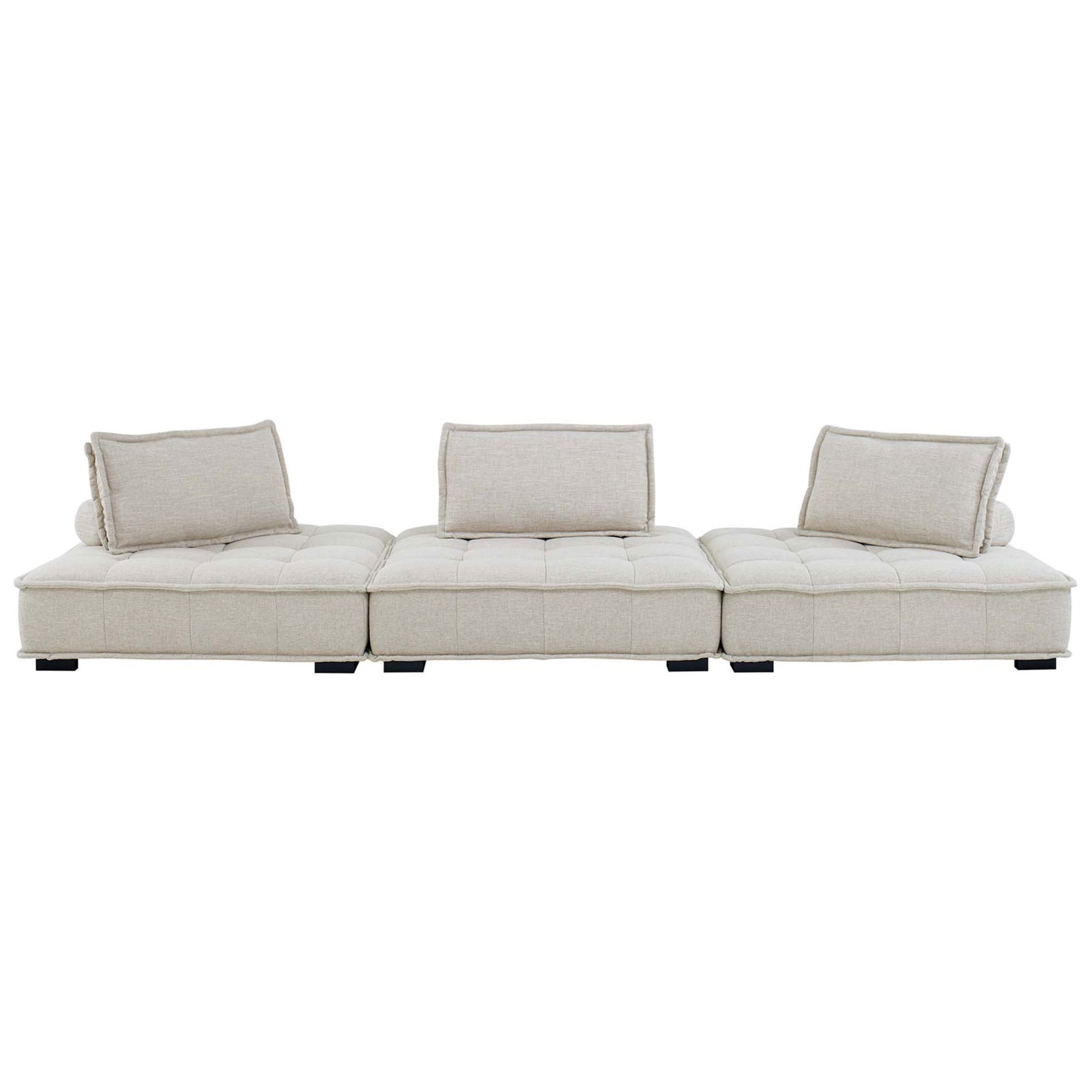 Saunter beige tufted 3-piece sofa with three armless seats, plush back cushions, and low profile silhouette || EEI-5206-BEI || front_studio