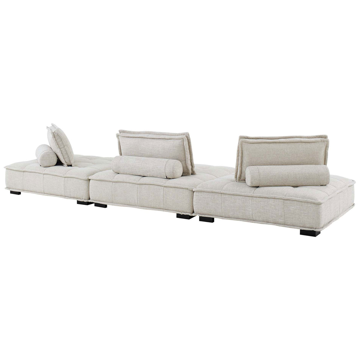 Saunter tufted 3-piece sofa with adjustable back cushions and roll pillows for customizable seating || EEI-5206-BEI || back_angle_studio