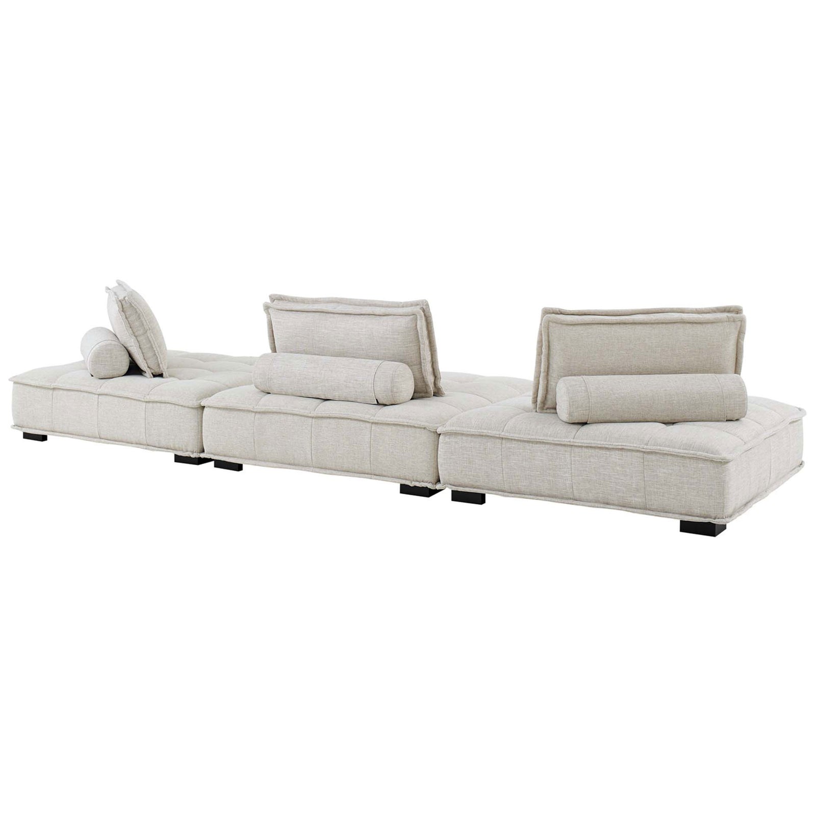 Saunter tufted 3-piece sofa with adjustable back cushions and roll pillows for customizable seating || EEI-5206-BEI || back_angle_studio