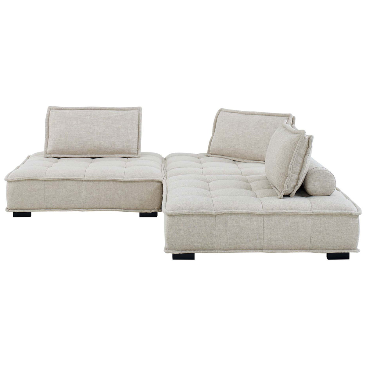 Two-piece Saunter beige tufted lounge configuration with deep cushions and low, armless design || EEI-5206-BEI || front_studio