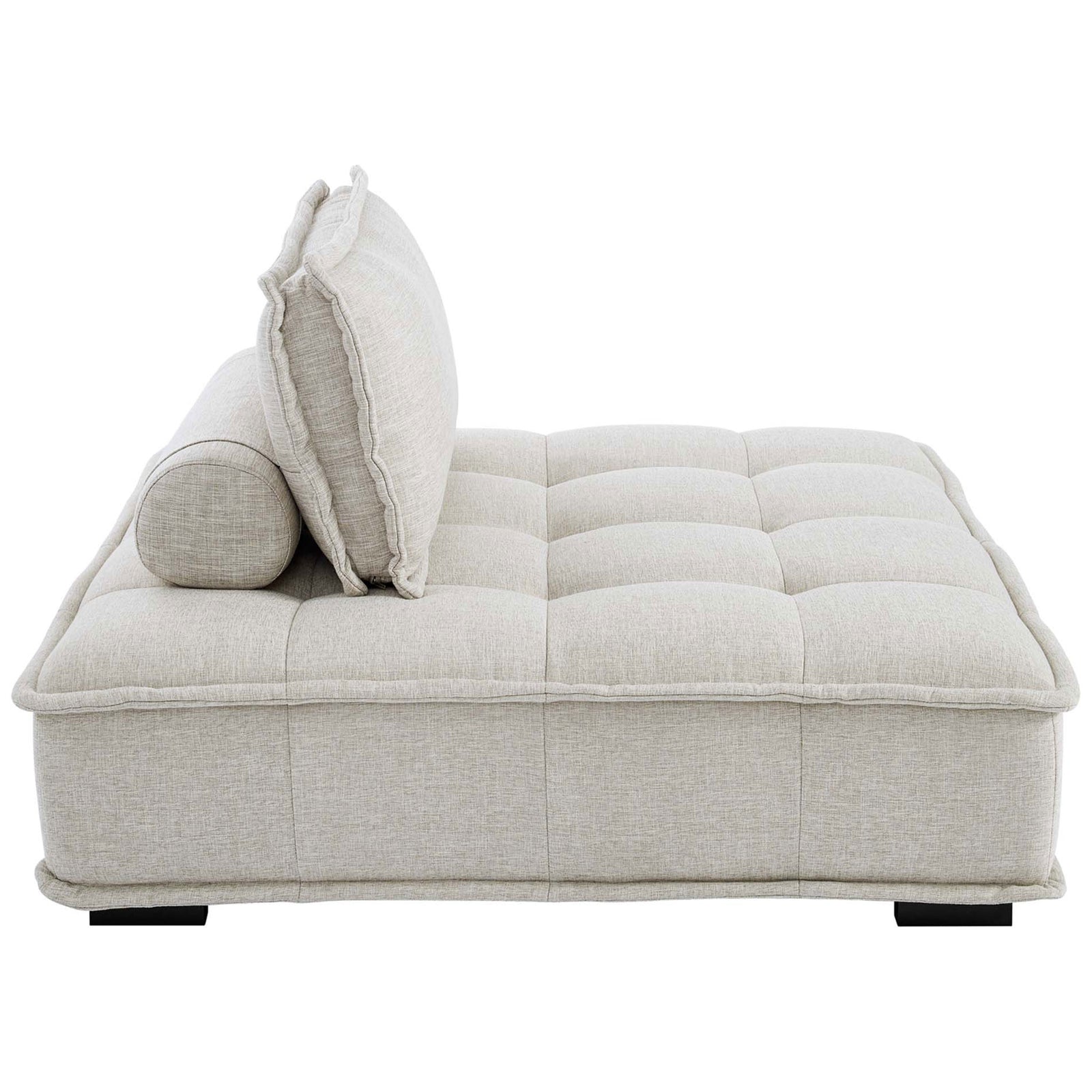 Side profile of the low-back beige sectional module highlighting the deep tufted seat design || EEI-5208-BEI || side_partial_studio
