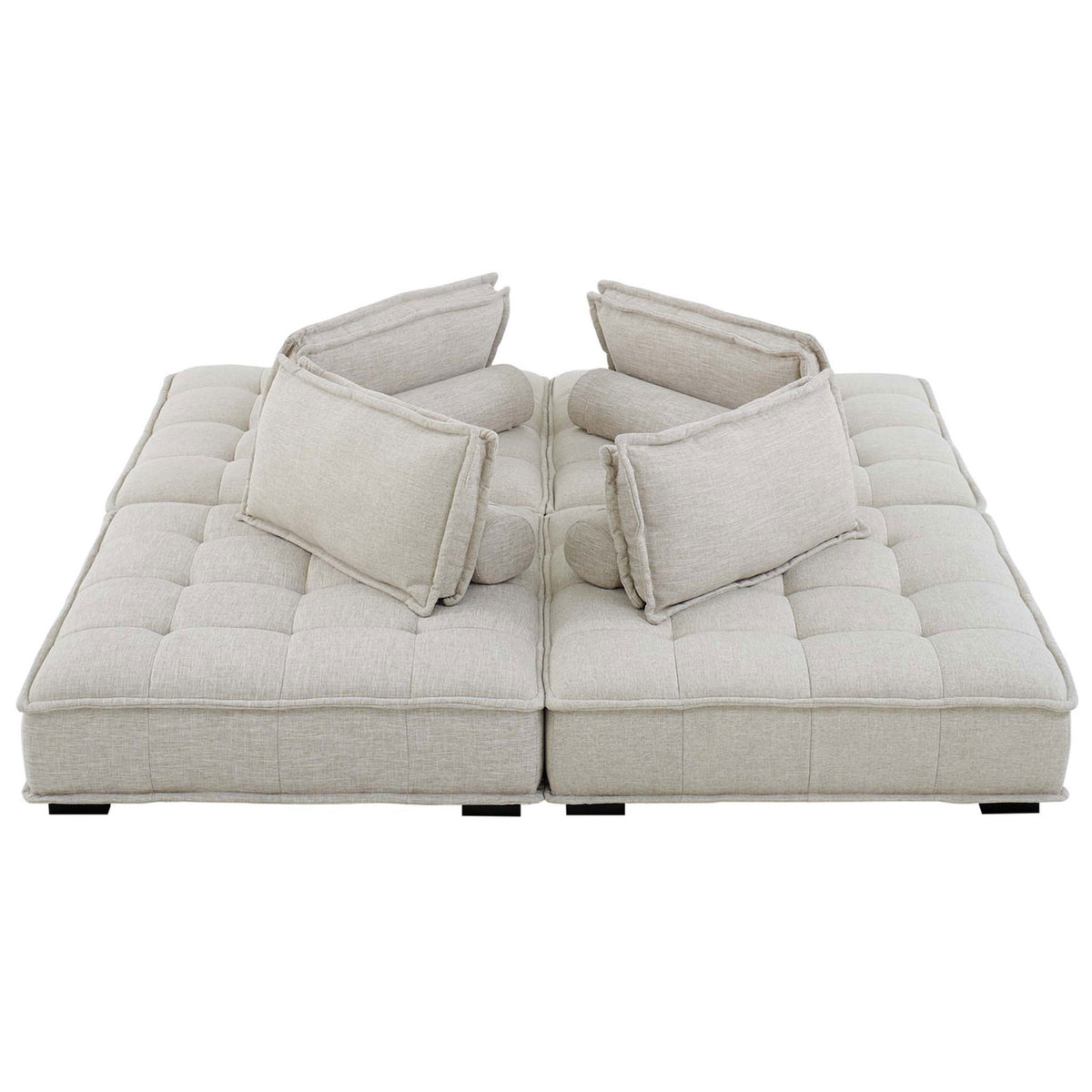 Top view of the modular sectional sofas forming a generous square lounging area with deep tufting || EEI-5208-BEI || top_studio