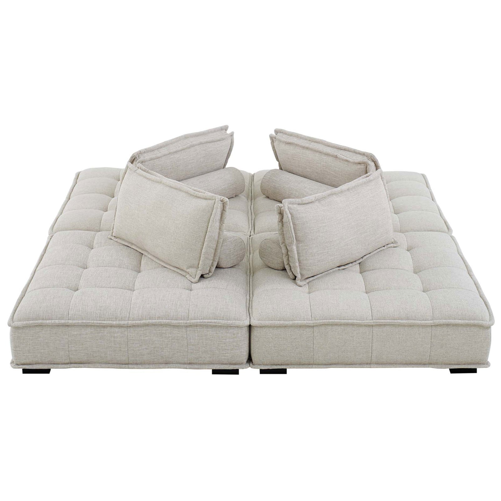Top view of the modular sectional sofas forming a generous square lounging area with deep tufting || EEI-5208-BEI || top_studio