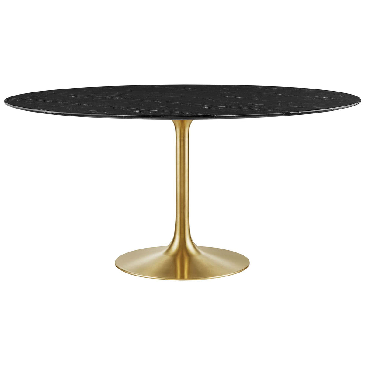 Black faux marble 36 inch round dining table with sleek brushed gold pedestal base || EEI-5225-GLD-BLK || front_studio