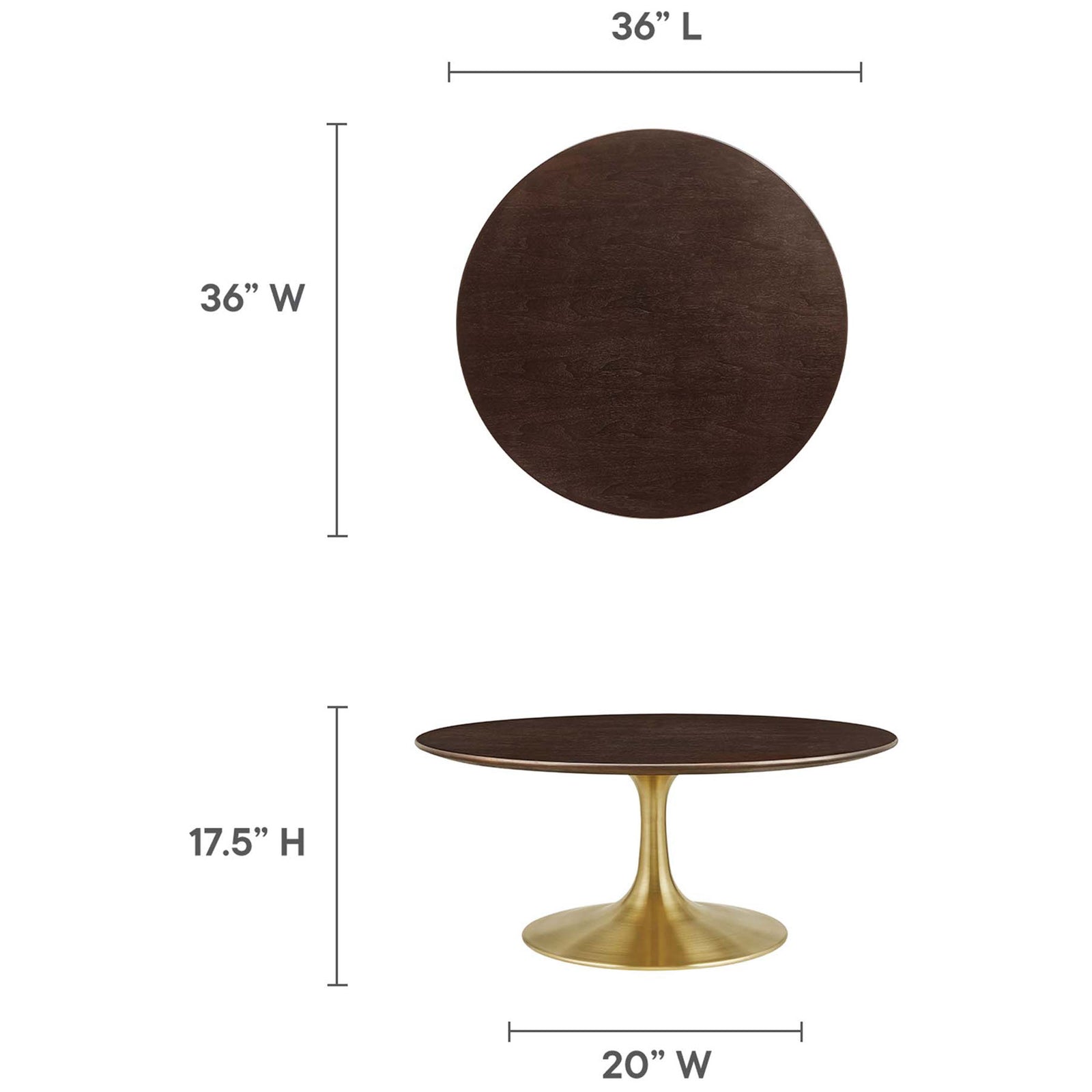 Spacious 36-inch round coffee table with low-profile height for modern living rooms || EEI-5244-GLD-CHE || dimension_studio