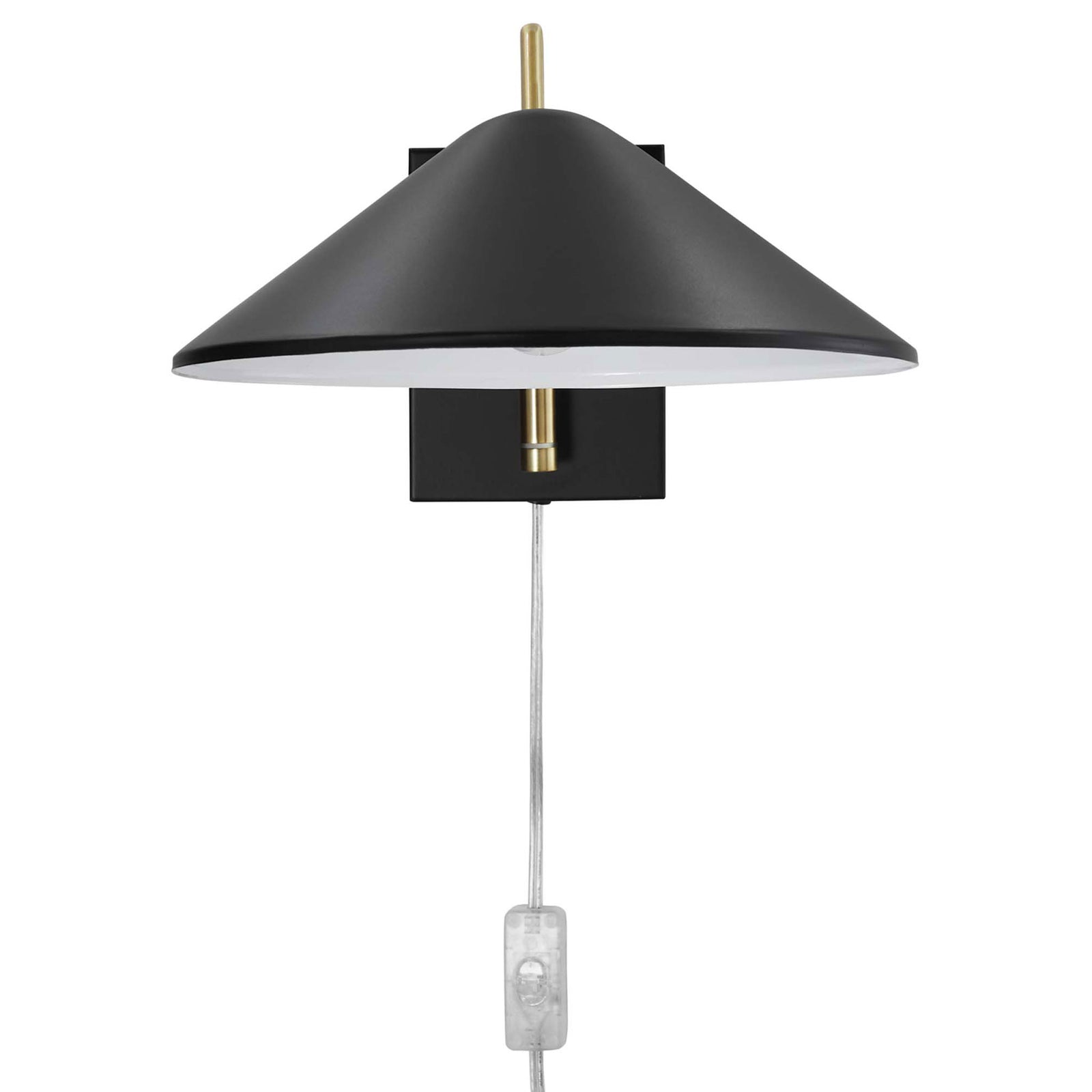 Wide metal shade directs focused downlight ideal for reading or bedside tasks. || EEI-5296-BLK || front_studio