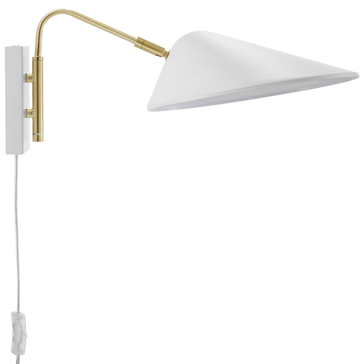 Slim profile swing arm sconce keeps walls feeling light while offering versatile task lighting. || EEI-5296-WHI || side_studio