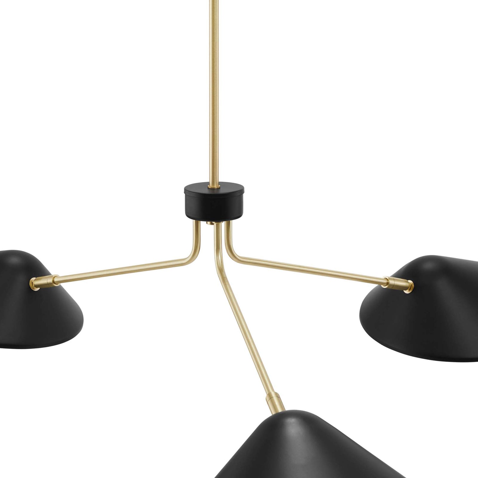 Powder-coated shades and satin brass arms meet at a crisp hub for a polished, mid-century feel || EEI-5297-BLK || detail_studio
