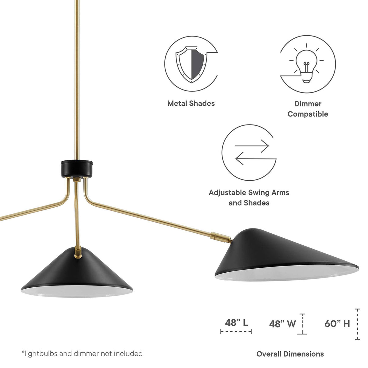 Metal shades, dimmer compatibility, and adjustable swing arms offer versatile, modern lighting || EEI-5297-BLK || dimension_studio