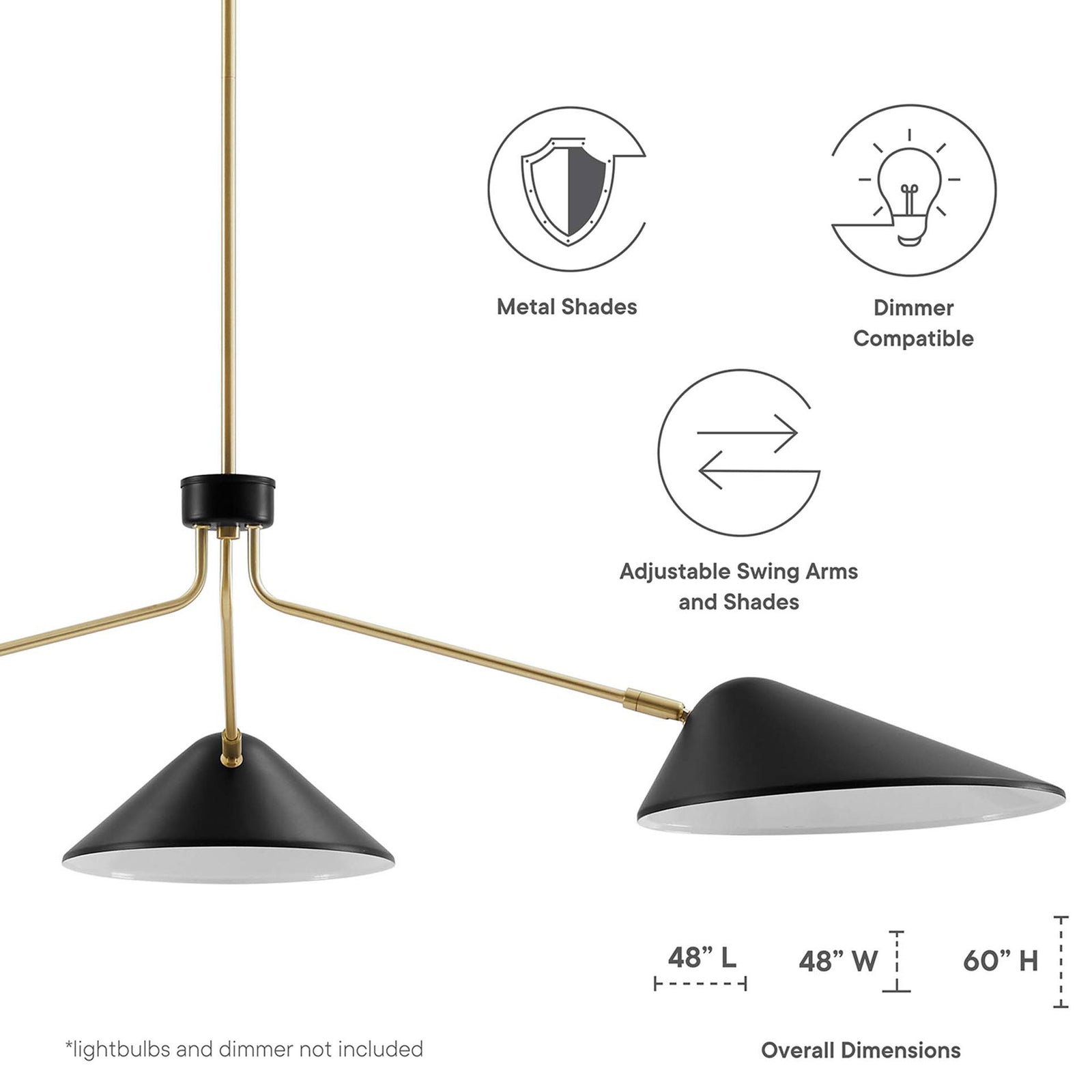 Metal shades, dimmer compatibility, and adjustable swing arms offer versatile, modern lighting || EEI-5297-BLK || dimension_studio