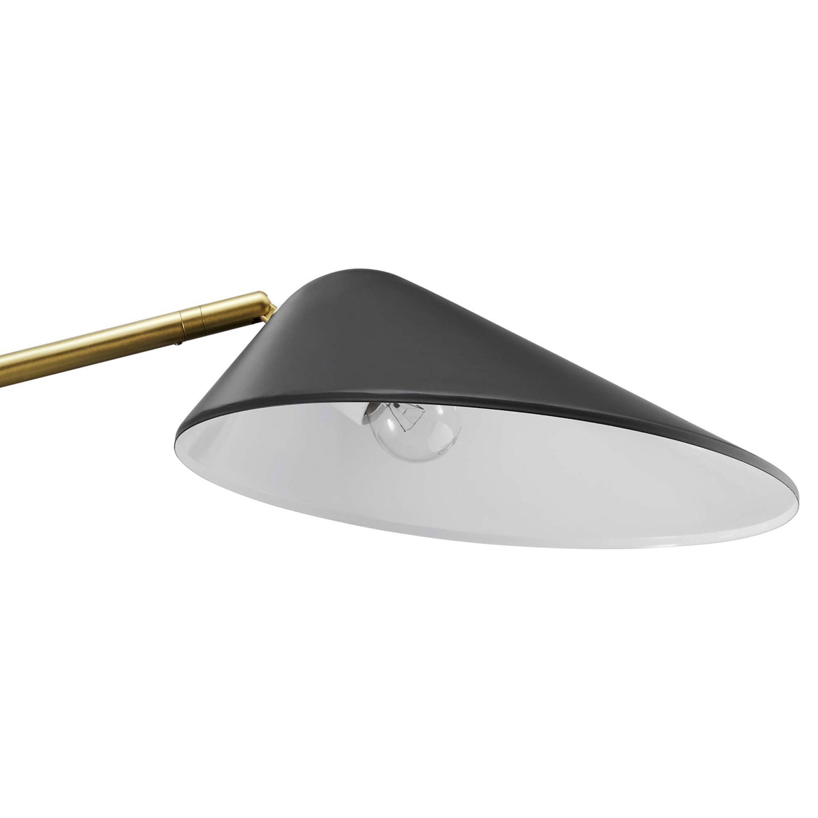 Black metal shade with white interior and exposed bulb for bright directed task lighting || EEI-5298-BLK || shade_studio