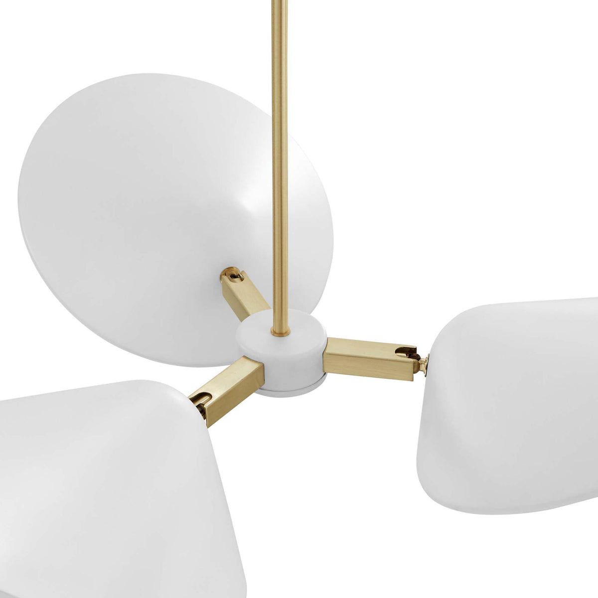 Satin brass arms meet a smooth white center for a clean, sculptural profile || EEI-5299-WHI || detail_studio