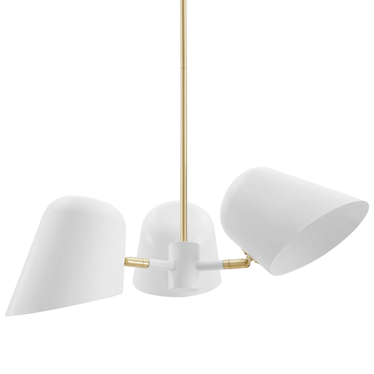 Clustered white shades form a striking profile, anchored by a slim satin brass rod || EEI-5301-WHI || detail_studio
