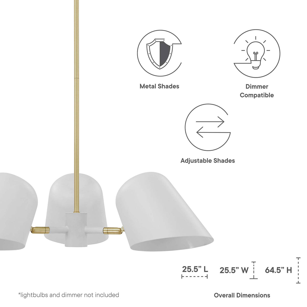 Metal shades, dimmer-compatible design, and adjustable arms deliver flexible lighting || EEI-5301-WHI || dimension_studio