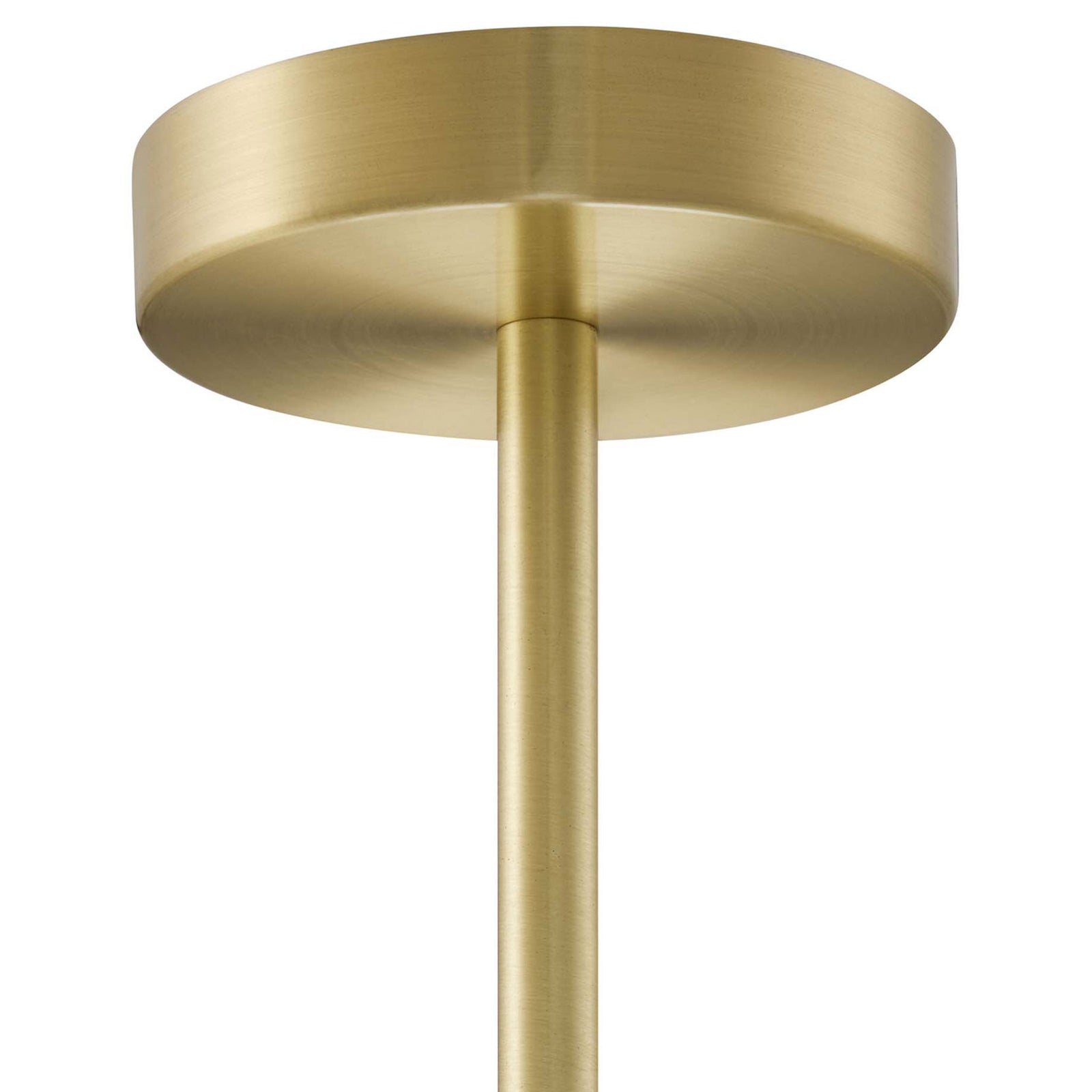 Brushed satin brass ceiling canopy and downrod with refined, modern finish || EEI-5307-CLR-GLD || detail_studio