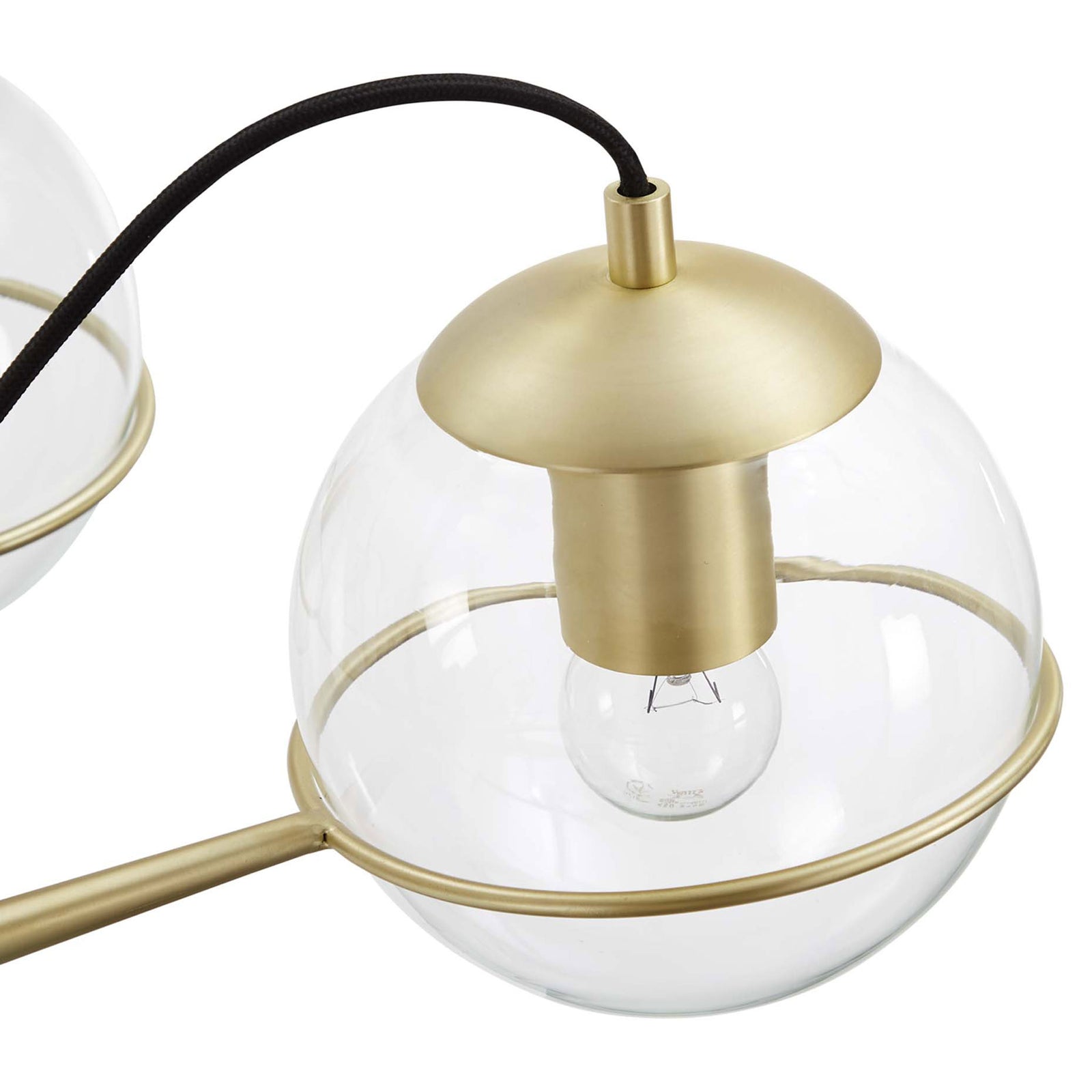 Clear glass globe shade showcasing the E26 bulb within satin brass hardware || EEI-5307-CLR-GLD || shade_studio