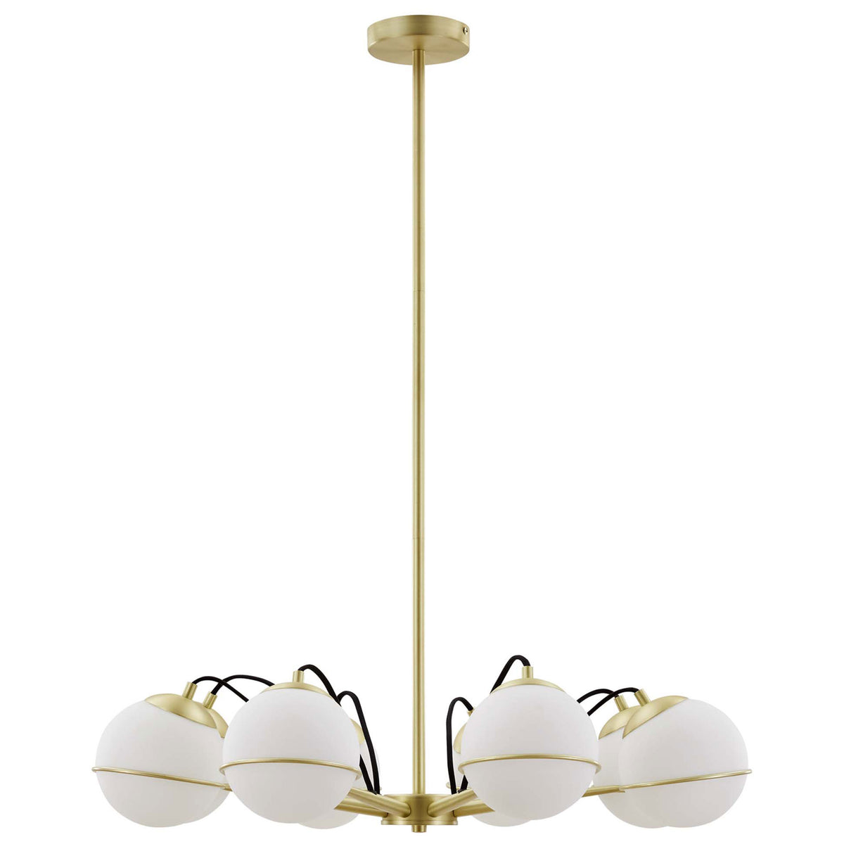 Elongated downrod showcases the chandelier's adjustable drop for perfect ceiling fit || EEI-5307-OPA-GLD || front_studio