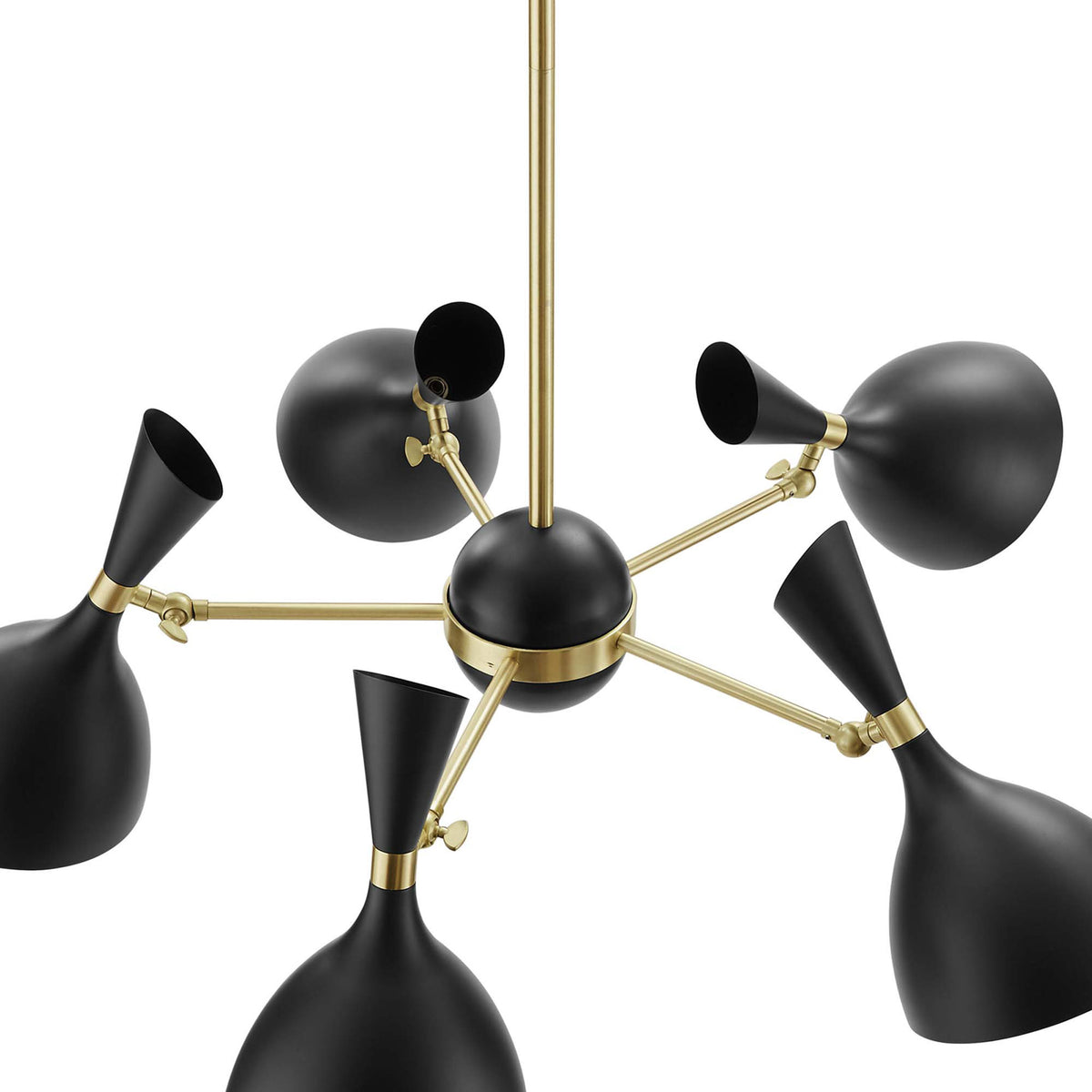 Adjustable arms and central hub with satin brass detailing || EEI-5310-BLK || detail_studio