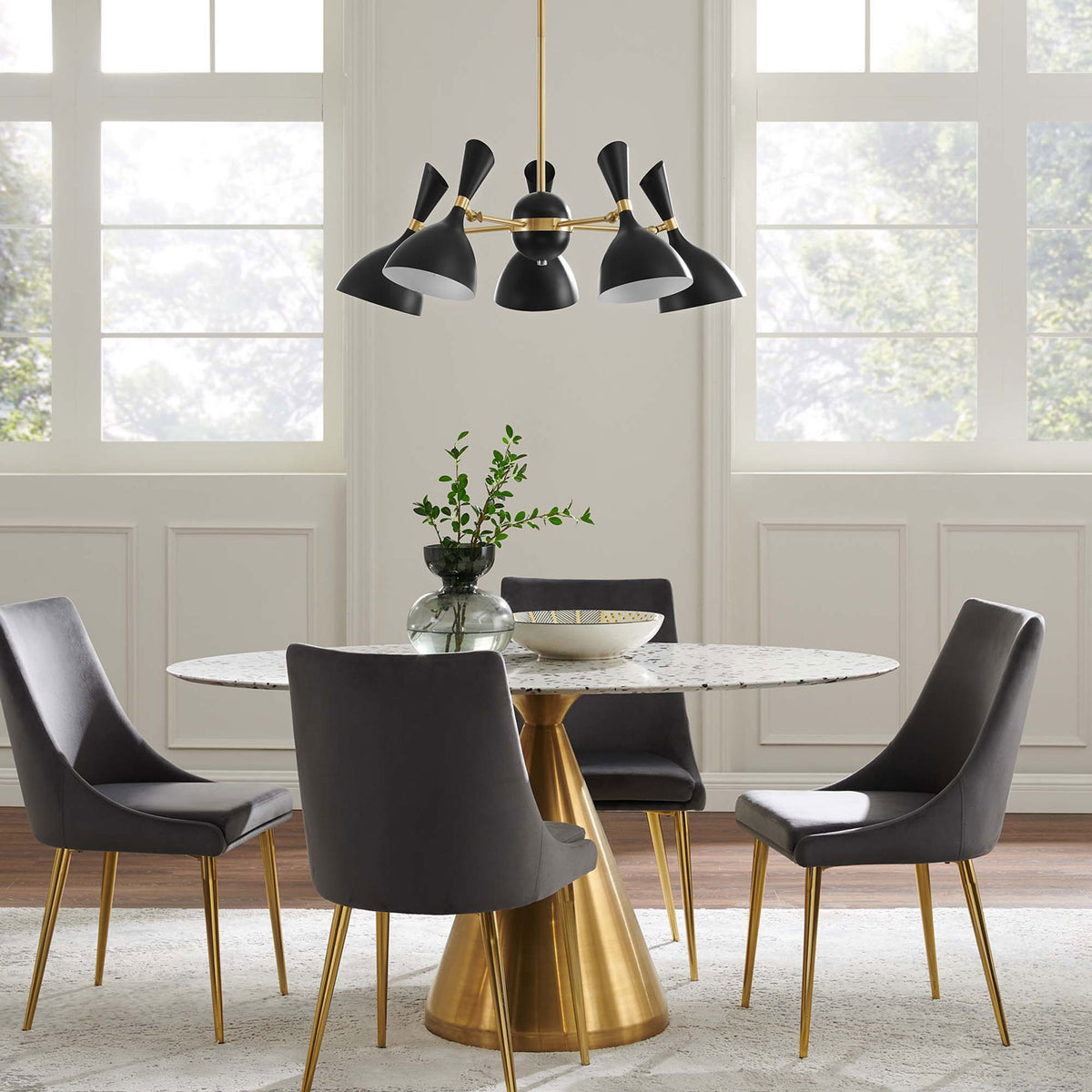 Modern pendant brings mid-century flair to a dining space || EEI-5310-BLK || front_room