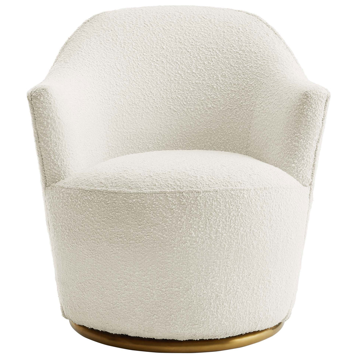 Plush, generously cushioned seat and supportive arms offer cozy comfort in boucle || EEI-5311-WHI || front_studio