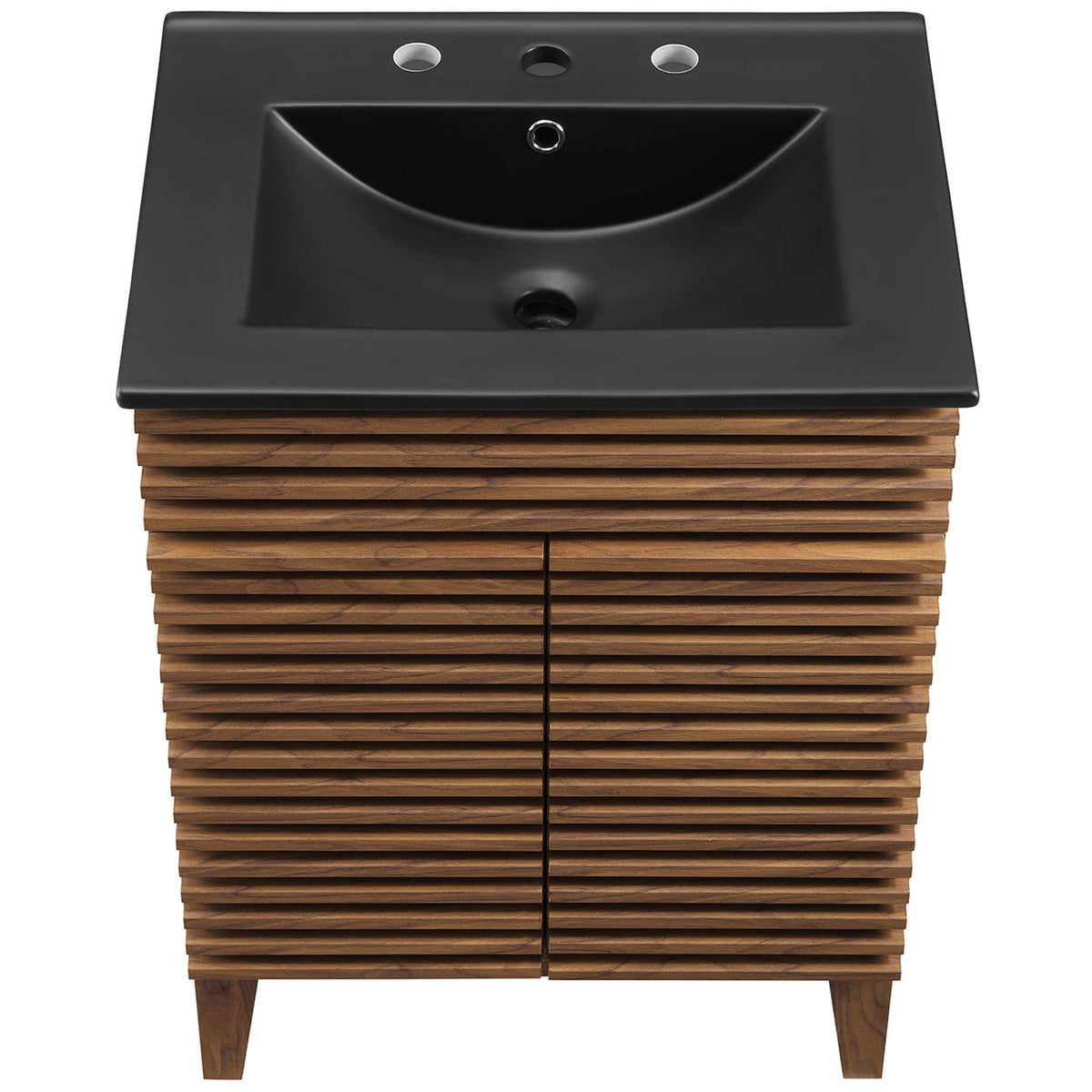 Matte black ceramic basin with curved bowl and 8-inch widespread faucet holes || EEI-5350-WAL-BLK || top_studio
