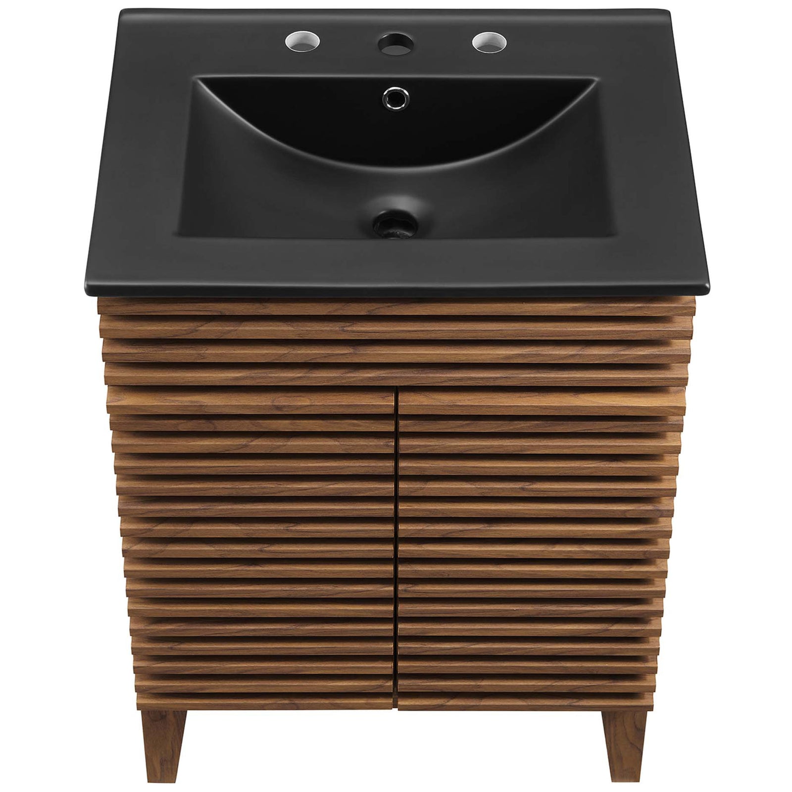 Matte black ceramic basin with curved bowl and 8-inch widespread faucet holes || EEI-5350-WAL-BLK || top_studio