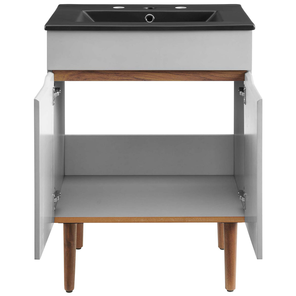 Dual doors open to reveal a spacious cabinet for towels and bathroom essentials || EEI-5357-GRY-BLK || front_open_studio