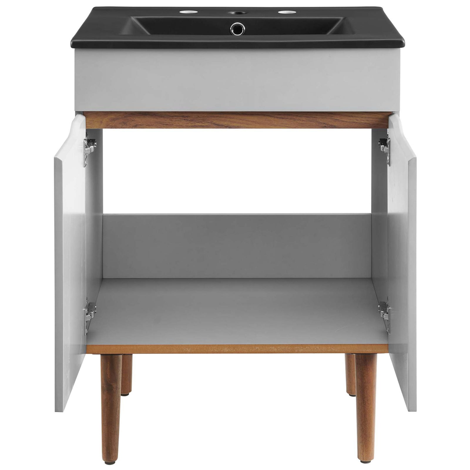 Dual doors open to reveal a spacious cabinet for towels and bathroom essentials || EEI-5357-GRY-BLK || front_open_studio