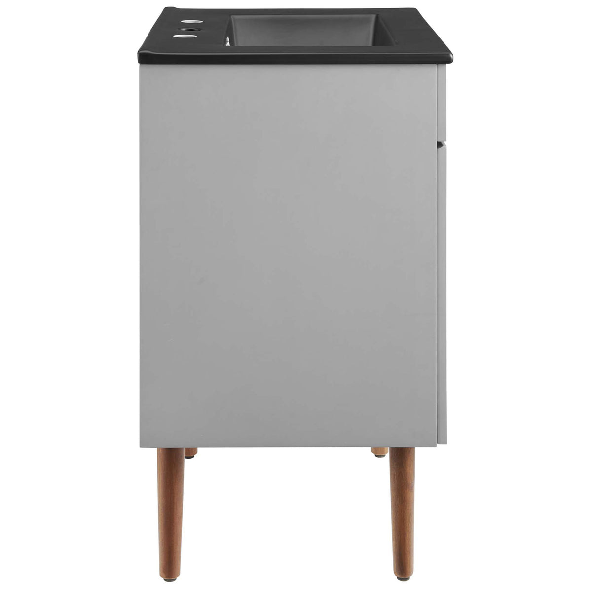Slim profile highlights tapered mahogany legs and smooth gray cabinet sides || EEI-5357-GRY-BLK || side_studio