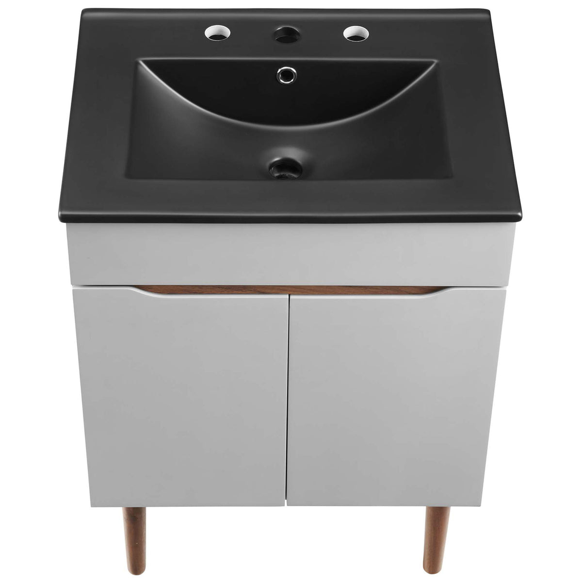 Matte black basin with integrated countertop and 8 inch widespread faucet holes || EEI-5357-GRY-BLK || top_partial_studio