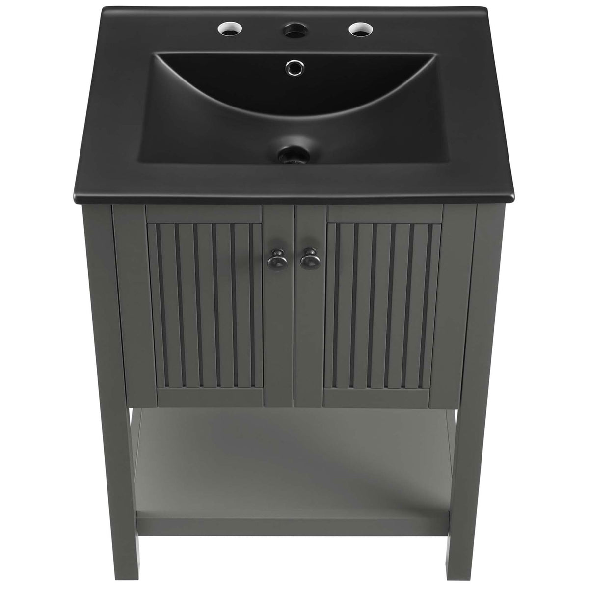 Curved integrated basin top with three faucet holes in a deep black finish || EEI-5360-GRY-BLK || top_studio