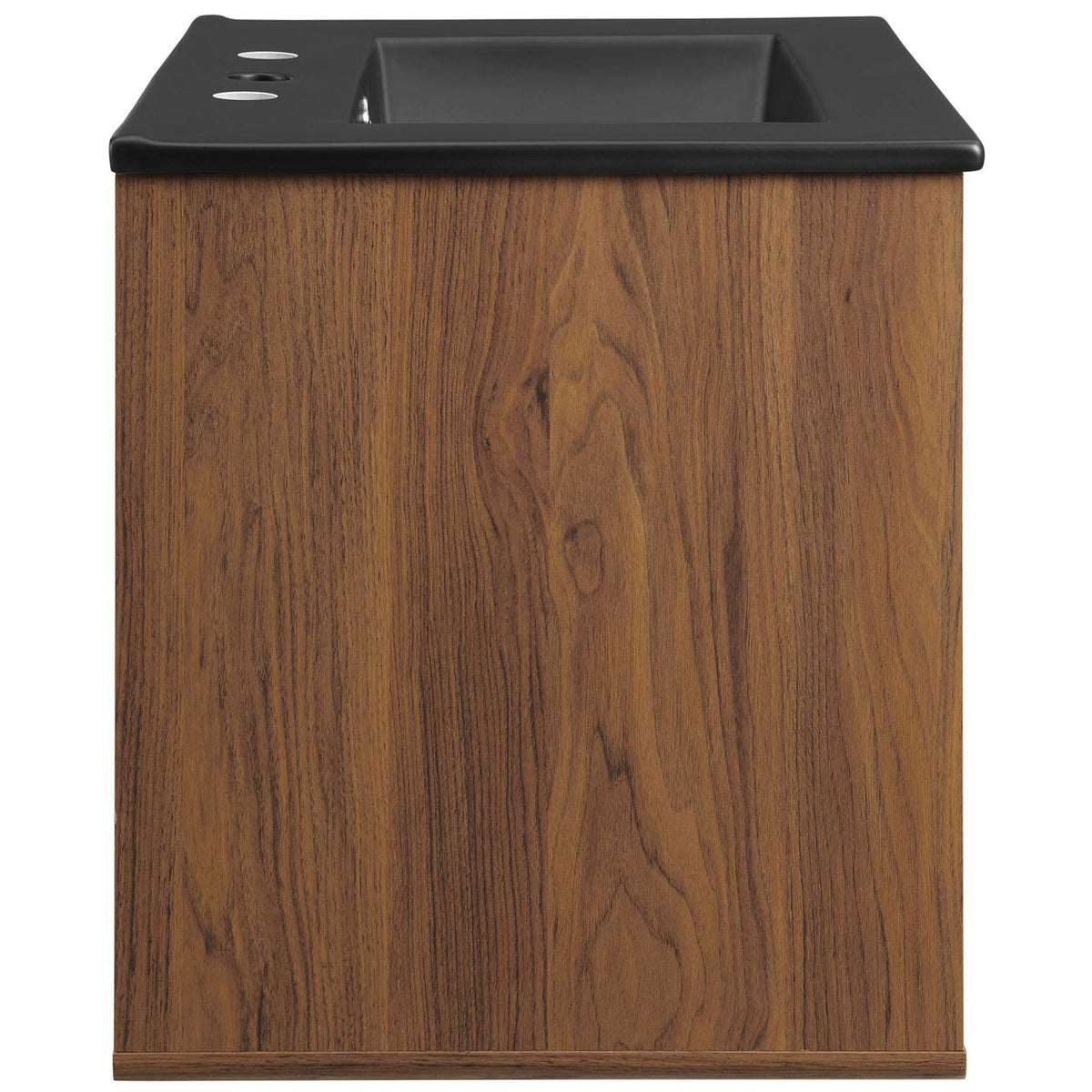 Smooth walnut grain sides complement the matte black counter for a bold, modern bathroom statement || EEI-5362-WHI-BLK || side_studio