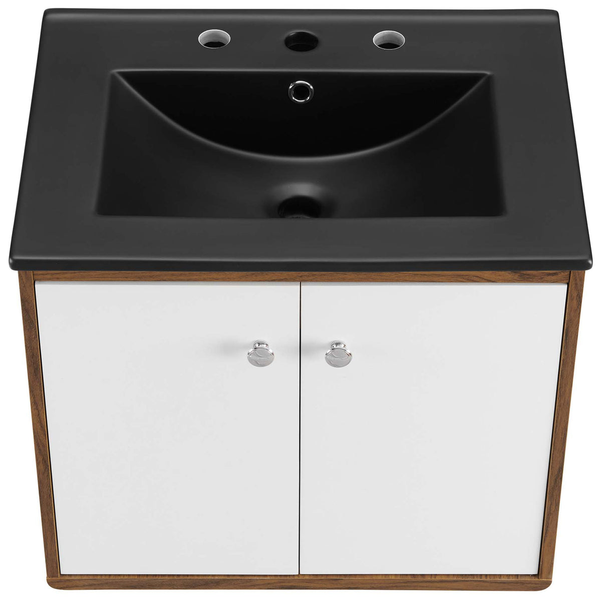 Rectangular integrated basin with three-hole faucet configuration and gently rounded edges || EEI-5362-WHI-BLK || top_studio