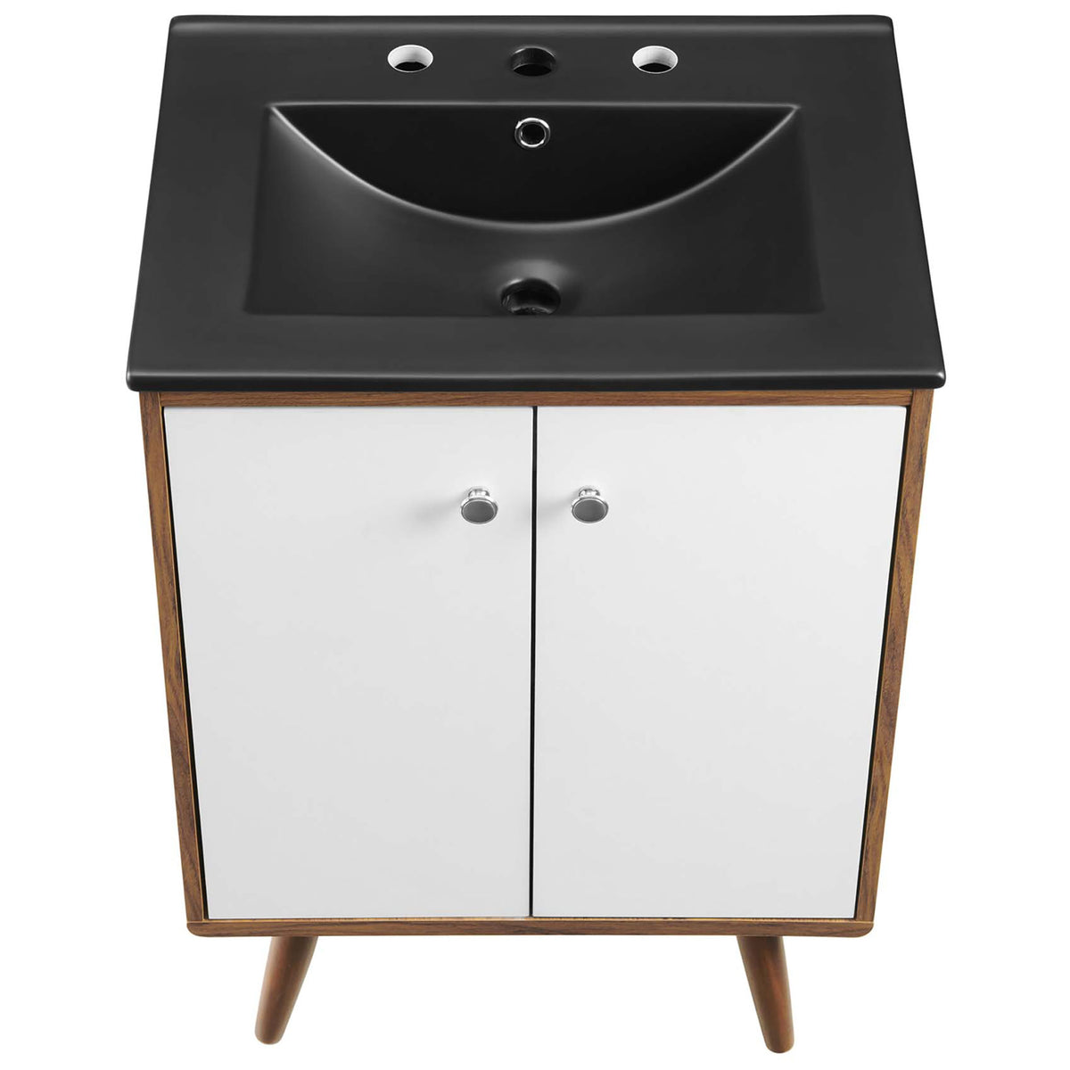 Matte black counter and deep rectangular basin with 8 inch faucet holes simplify installation || EEI-5363-WHI-BLK || top_studio