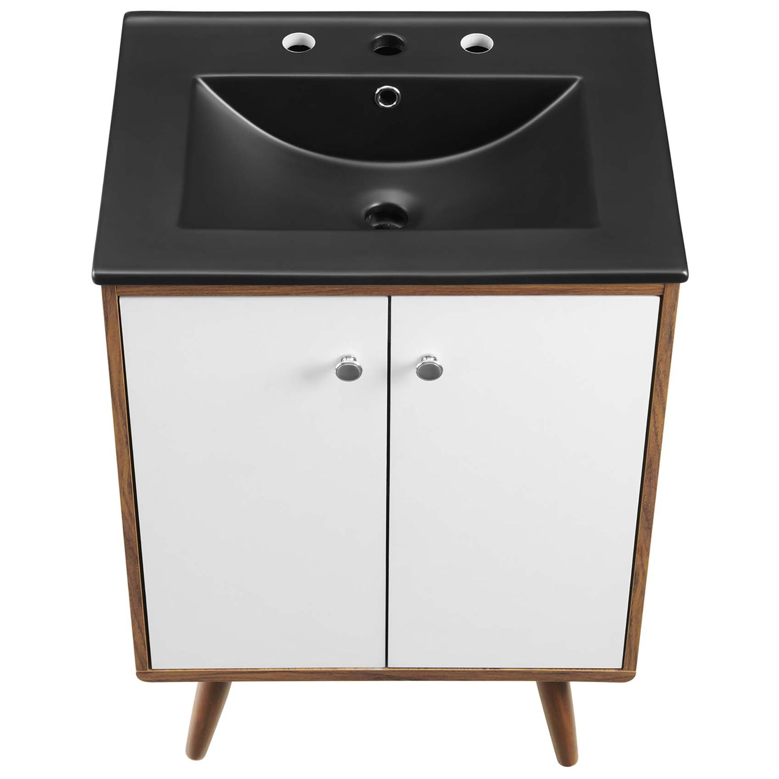 Matte black counter and deep rectangular basin with 8 inch faucet holes simplify installation || EEI-5363-WHI-BLK || top_studio