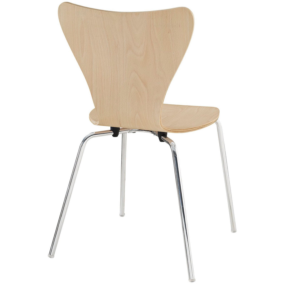 Light wood grain highlights the chair's broad, sculpted back and airy metal frame.