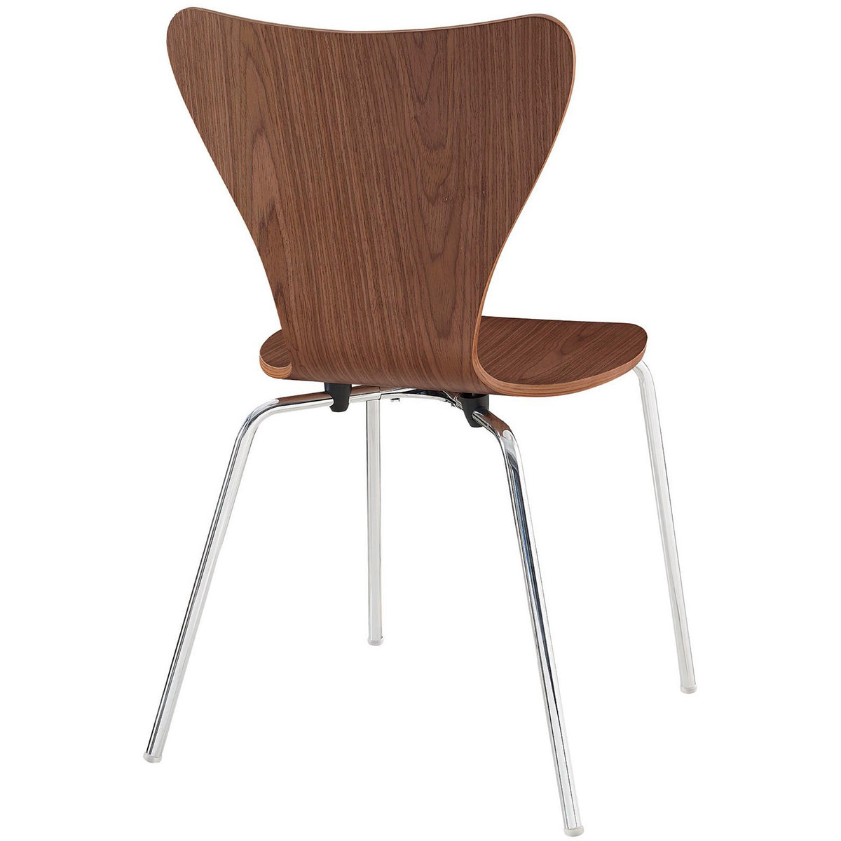 A wide, sculpted back shows off deep wood grain and a graceful, armless silhouette.
