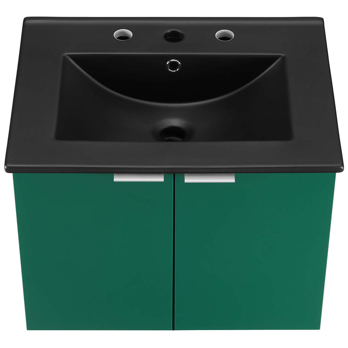 Black ceramic basin with centered overflow and 8-inch widespread faucet holes || EEI-5370-GRN-BLK || top_studio