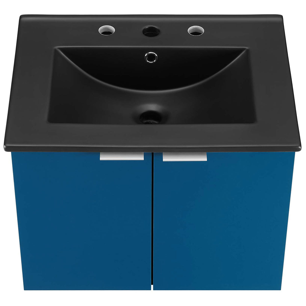 Integrated black sink with pre-drilled faucet holes and smooth, modern contours || EEI-5370-NAV-BLK || top_studio