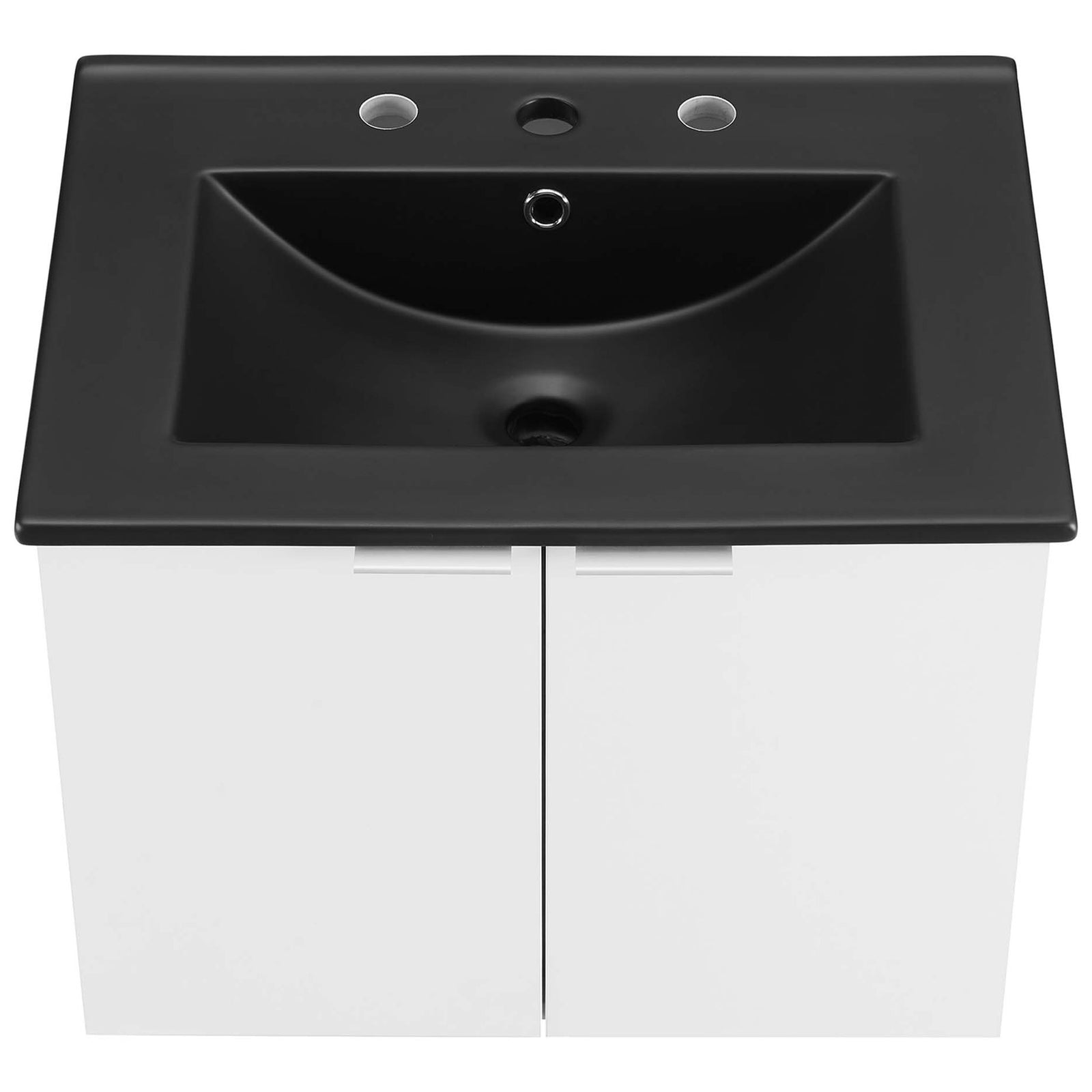 Integrated ceramic basin with a gently curved bowl and pre-drilled faucet holes || EEI-5370-WHI-BLK || top_studio