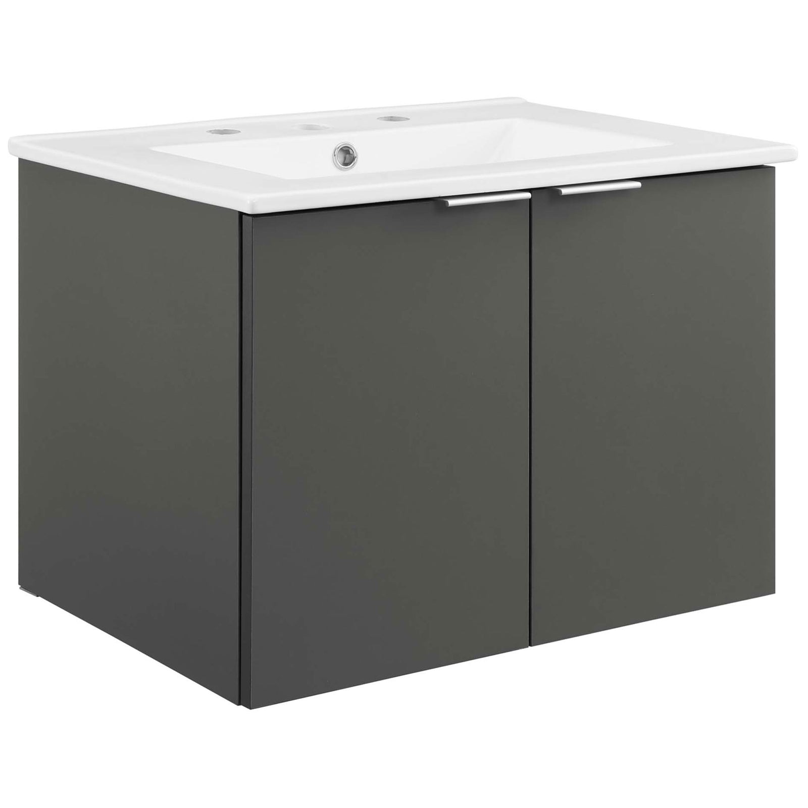 Streamlined gray cabinet and integrated sink bring modern simplicity to small baths || EEI-5379-GRY-WHI || front_angle_studio