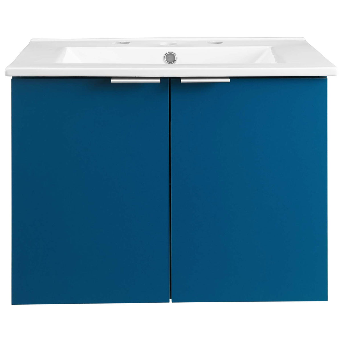 Navy vanity with white integrated sink and pre-drilled 8-inch widespread faucet holes || EEI-5379-NAV-WHI || front_studio