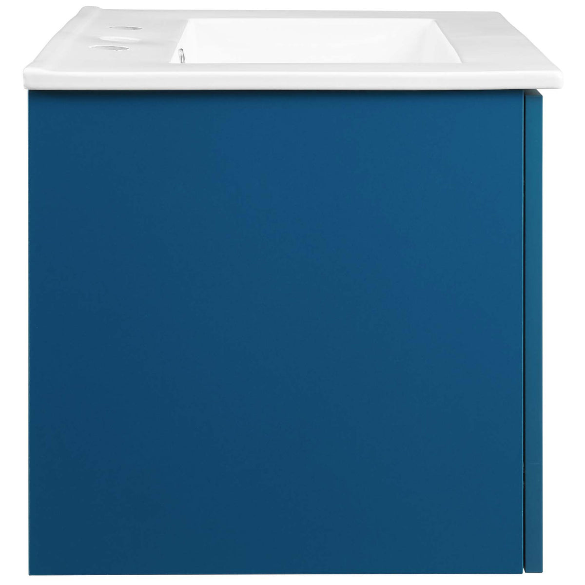 Smooth melamine cabinet in rich navy with crisp white sink top || EEI-5379-NAV-WHI || side_studio