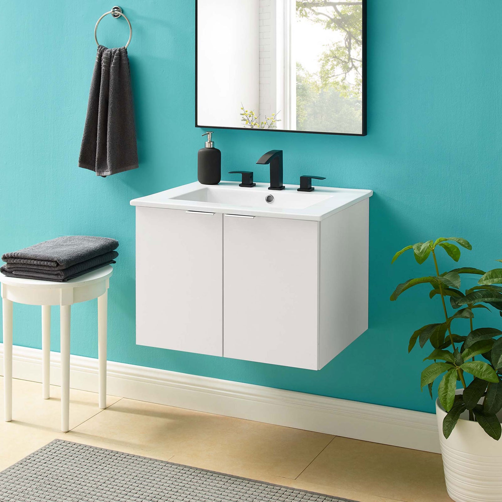 Modern wall-mount vanity completes a fresh, minimalist bathroom look || EEI-5379-WHI-WHI || front_room