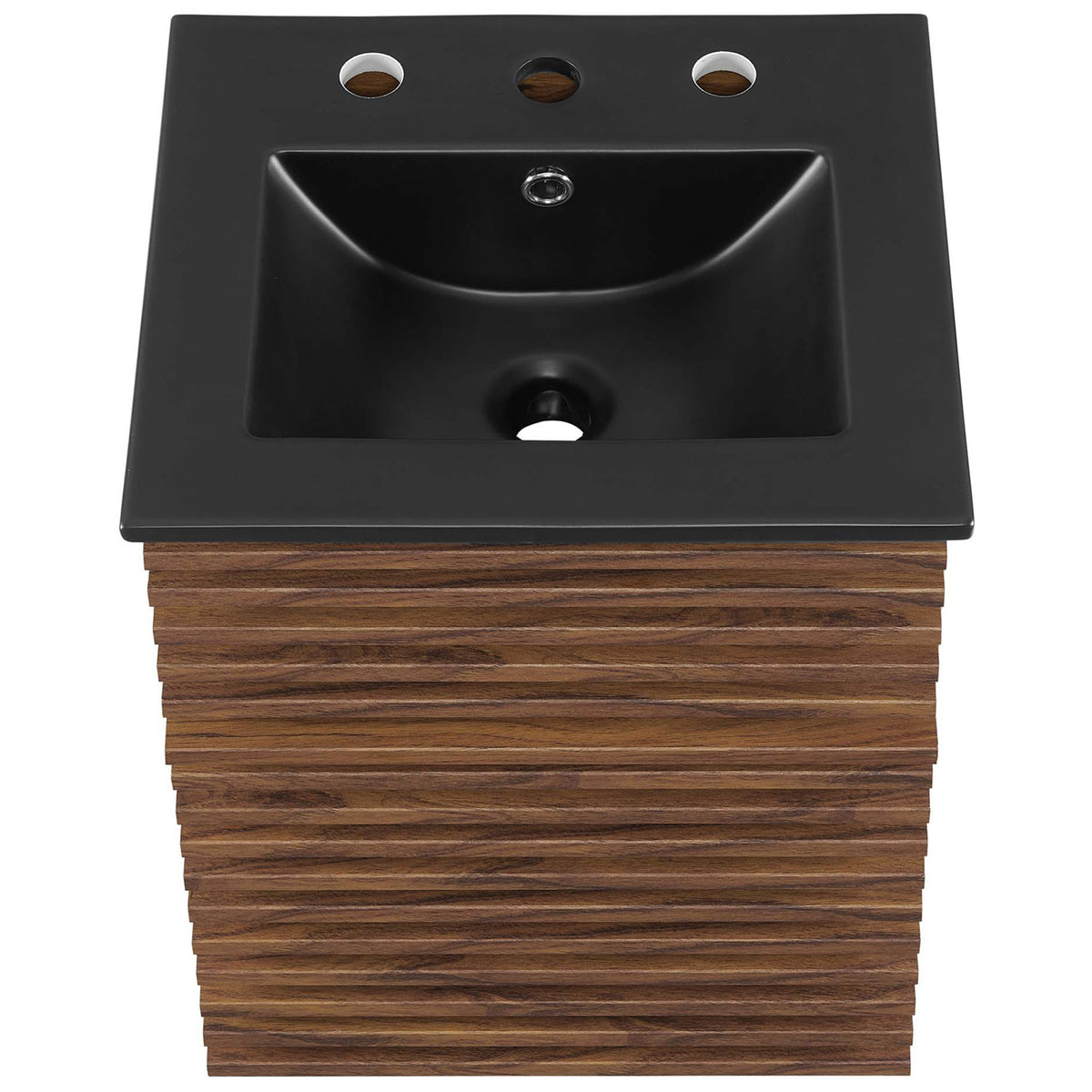 Matte black ceramic basin with integrated countertop and three-hole, 8-inch widespread layout. || EEI-5390-WAL-BLK || top_studio