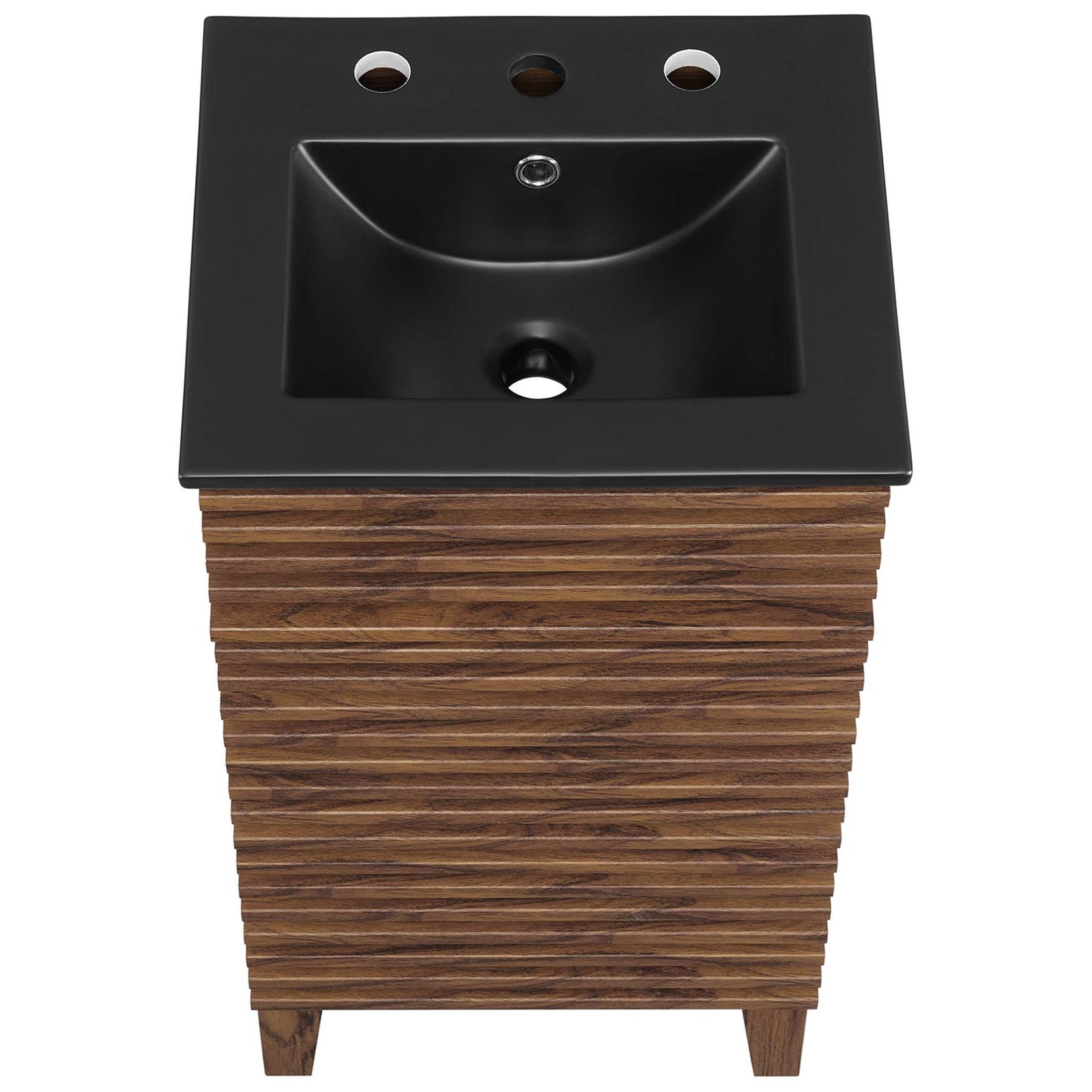 Matte black ceramic basin with integrated countertop and overflow, ready for widespread faucet || EEI-5391-WAL-BLK || top_studio