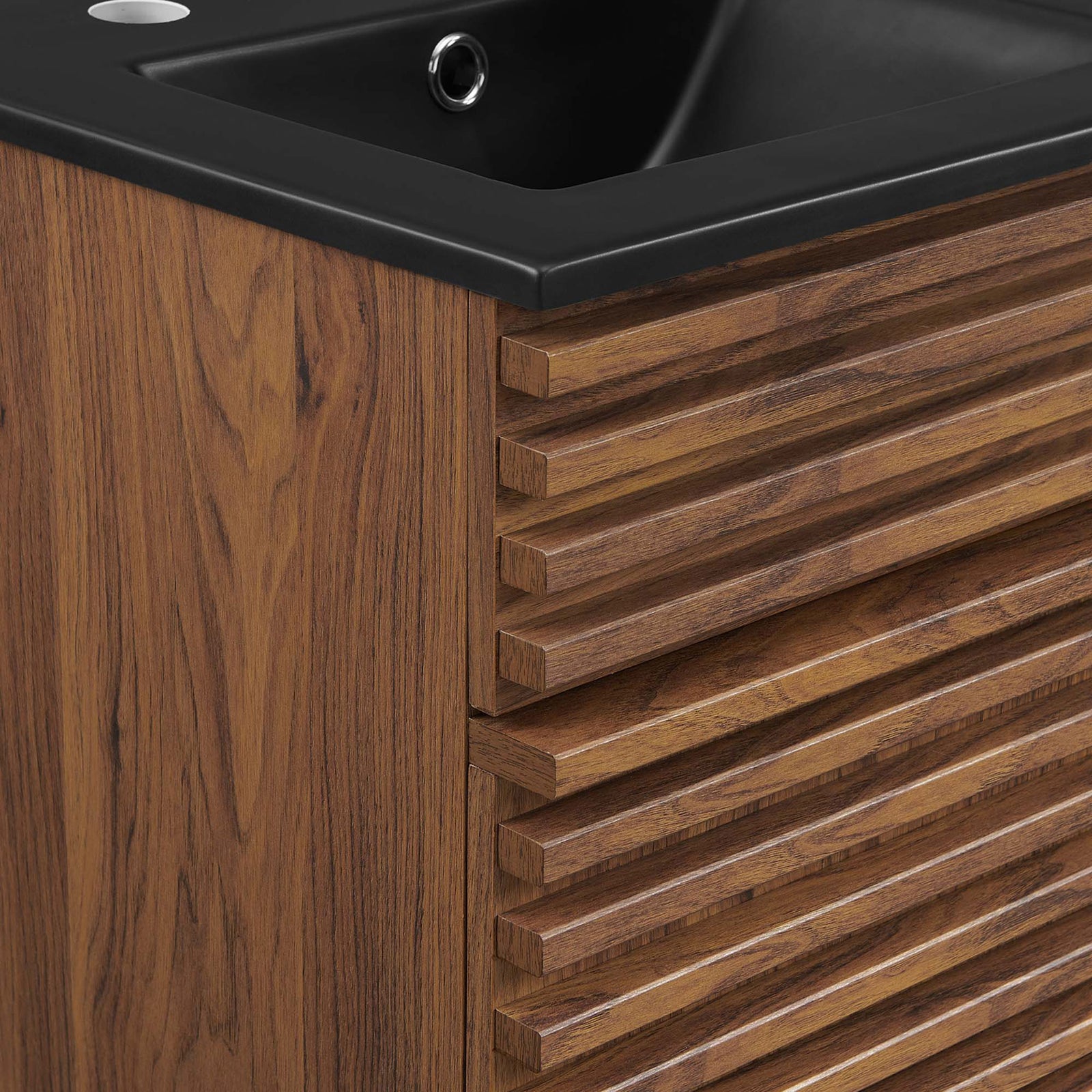 Textured slatted door and smooth black rim showcase the refined, tactile finish || EEI-5391-WAL-BLK || detail_studio