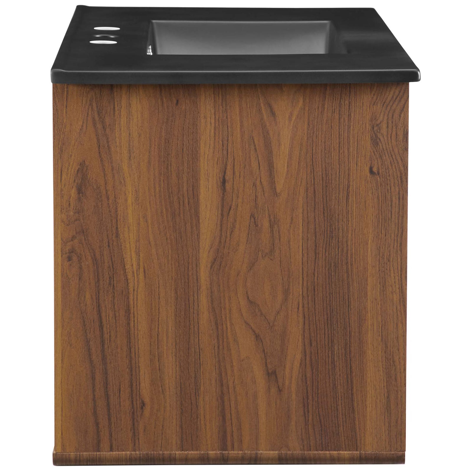 Rich walnut grain profile pairs with the seamless matte black counter for mid-century flair || EEI-5393-WAL-BLK || side_studio