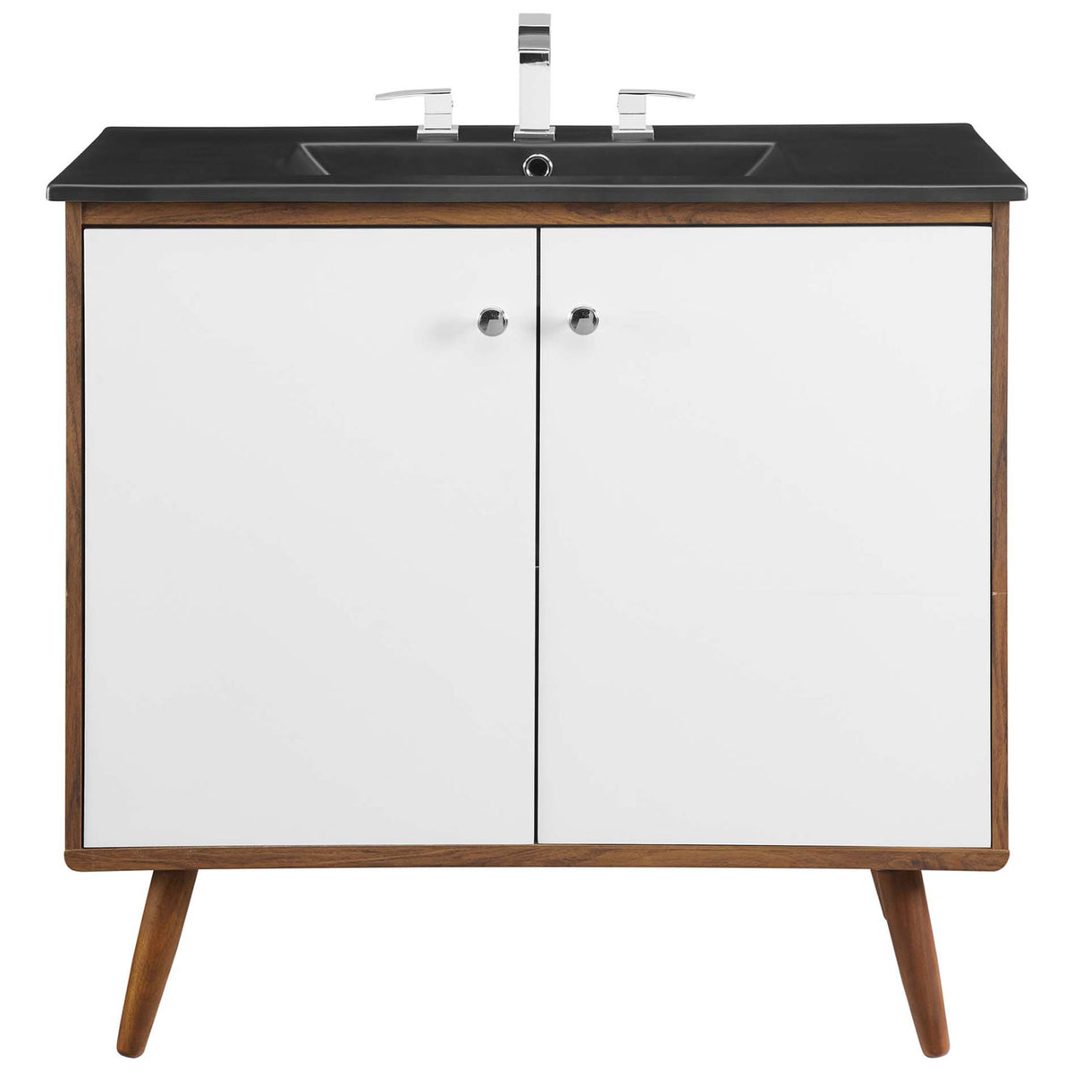 Polished chrome accents pair with the matte black top and crisp doors for a clean, modern finish || EEI-5394-WAL-BLK || front_studio