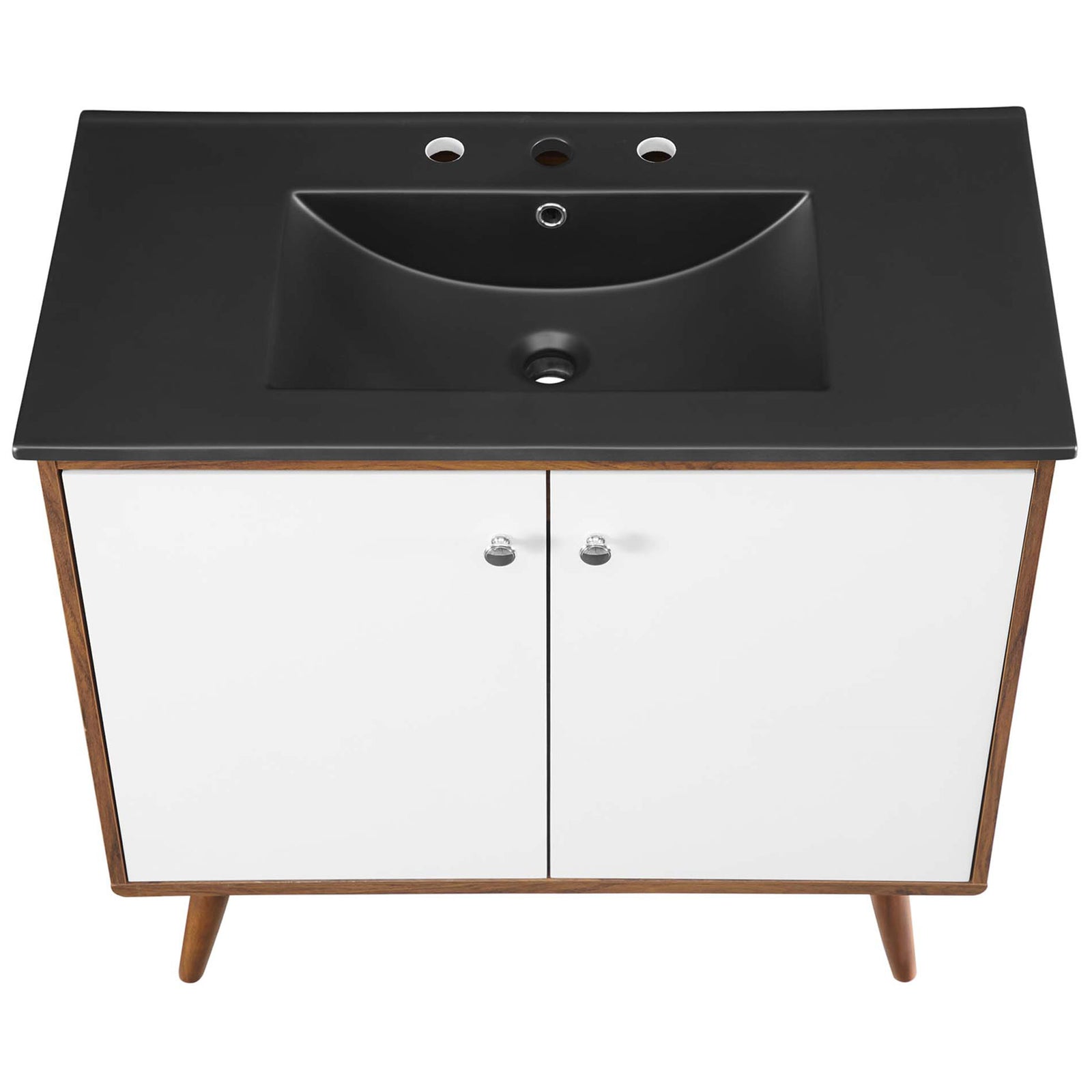 Matte black countertop with a roomy rectangular sink and 8 inch faucet holes is ready for install || EEI-5394-WAL-BLK || top_studio